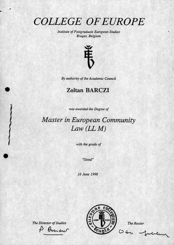 5. COLLEGE OF EUROPE 1998